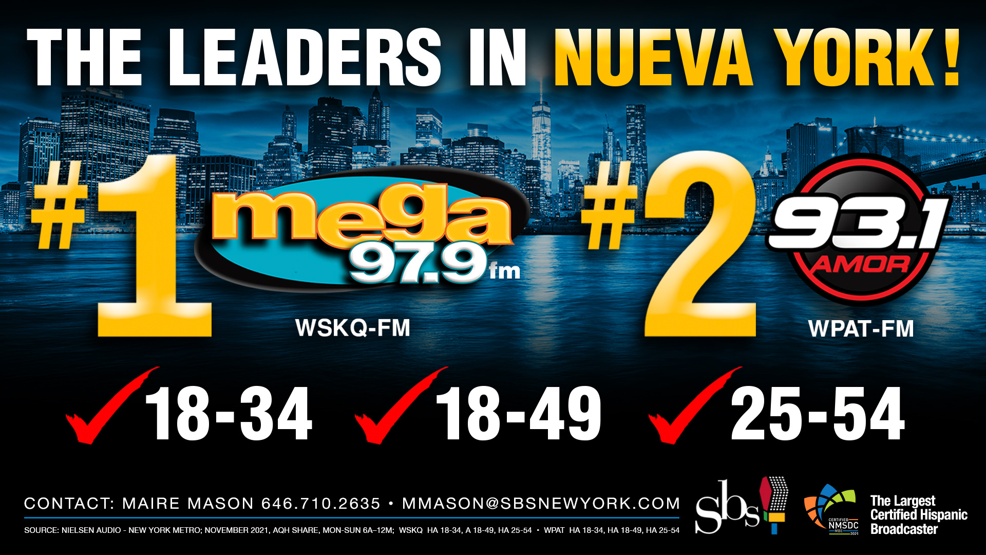 #1 WSKQ and #2 WPAT - The Leaders in Nueva York!